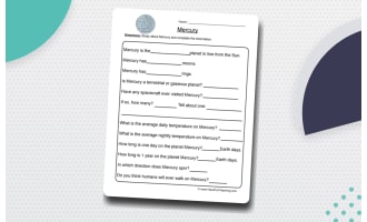 Mercury Planet Worksheet