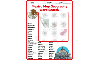 Mexico Map Geography Word Search 2rd 3th 4th 5th Grade worksheet