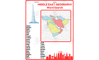 MIDDLE EAST GEOGRAPHY Word Search Puzzle Worksheet Activity With Map