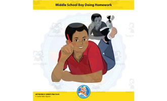 Middle School African American Boy Doing Homework Clipart