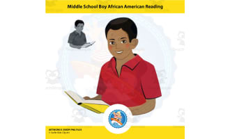 Middle School African American Boy Reading Clipart