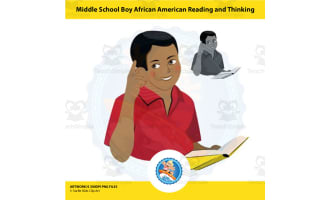 Middle School African American Boy With Book & Thinking Clipart