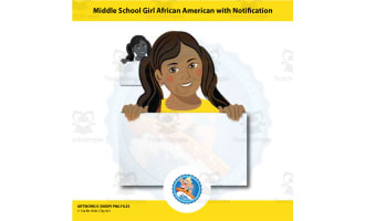 Middle School African American Girl with Notification Clipart