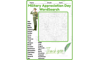 Military Spouse Appreciation Day Word Search 2nd 3rd 4th 5th Grade