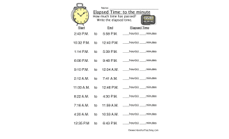 Minute Elapsed Time – 2nd Grade Math Worksheet