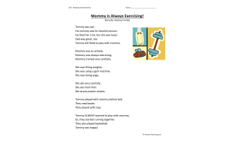 Mommy Is Always Exercising Reading Comprehension Worksheet