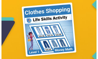Money Math Life Skills Worksheet: Clothes Shopping Level 1