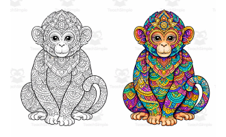 monkey Mandala Coloring Page Worksheet activity