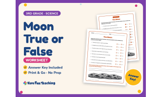 Moon True or False Worksheet – 3rd Grade Space Practice + Answer Key
