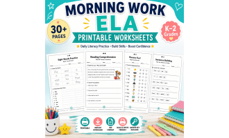 Morning Work ELA Worksheets Bundle | Kindergarten 1st Grade Literacy