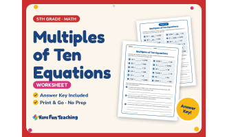 Multiples of Ten Equations Worksheet – 5th Grade Basic Operations