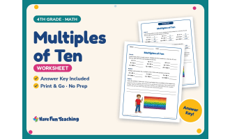 Multiples of Ten Worksheet – 4th Grade Basic Operations Practice