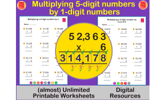 Multiply a 5-digit by a 1-digit number using the Standard Algorithm