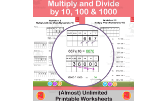 Multiply and Divide Whole Numbers by 10, 100 and 1000 Worksheets