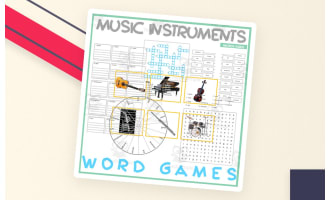 MUSIC INSTRUMENTS: Word Games with Puzzles Crossword Wordsearch