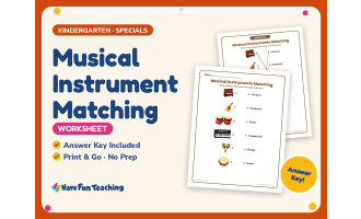 Musical Instrument Matching Worksheet – Kindergarten Specials Practice