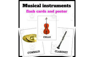 Musical instruments flash cards and poster ,real photos