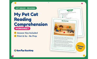 My Pet Cat Reading Comprehension Worksheet – 1st Grade Animals