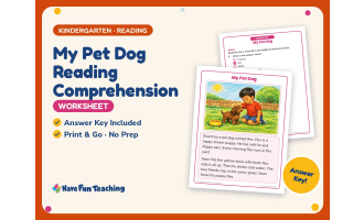 My Pet Dog Reading Comprehension Worksheet – Kindergarten Practice