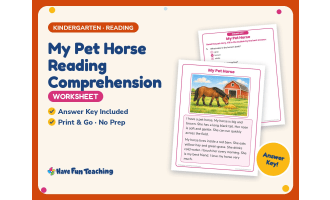 My Pet Horse Reading Comprehension Worksheet – Kindergarten Practice