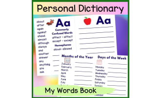 My Words Personal Student Dictionary - with Word Lists