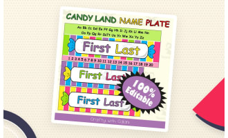 Name Plate Labels in Candy Land Theme - 100% Editable