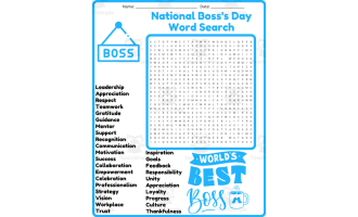 National Boss's Day Word Search Puzzle Worksheet Activities