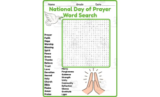 National Day of Prayer Word Search 2nd 3rd 4th 5th Grade Worksheet