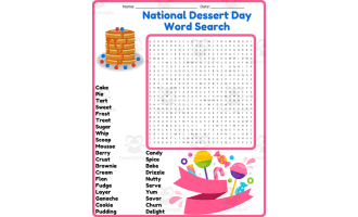 National Dessert Day Word Search Puzzle Worksheet Activities