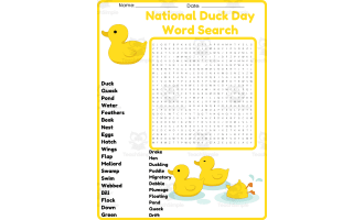 national duck day Word Search Puzzle Worksheet Activity