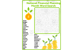 National Financial Planning Month Word Search Puzzle Worksheet