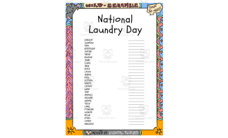 National Laundry Day word Scramble puzzle worksheet