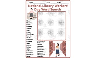 National Library Workers' Day Word Search 2nd 3rd 4th 5th Grade