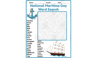 National Maritime Day Word Search 2nd 3rd 4th 5th Grade Worksheet