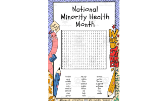 National Minority Health Month word search puzzle worksheet activity