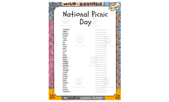 National Picnic Day word Scramble puzzle worksheet
