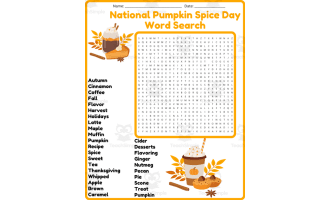 National Pumpkin Spice Day Word Search Puzzle Worksheet Activities