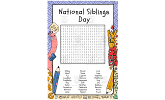 National Siblings Day word search puzzle worksheet activity