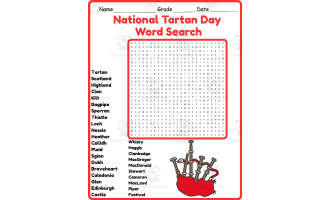 National Tartan Day Word Search 2nd 3rd 4th 5th Grade Worksheet