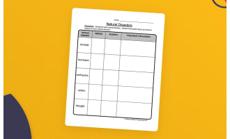 Natural Disasters Research Worksheet
