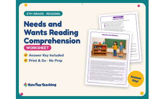 Needs and Wants Reading Comprehension Worksheet – 4th Grade Economics