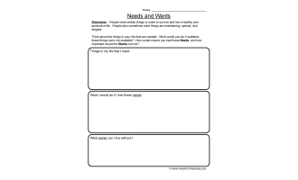 Needs and Wants Worksheet