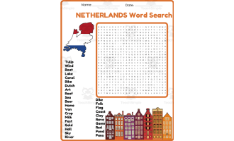 NETHERLANDS Word Search Puzzle Worksheet Activity