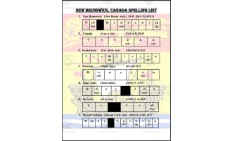 New Brunswick (Canada) Spelling List