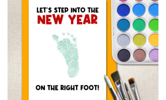 New Year Bulletin Board Footprint Art, Daycare Winter Templates Crafts