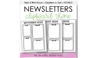Newsletters Clipboard Themed, September To June,  Black and White Version