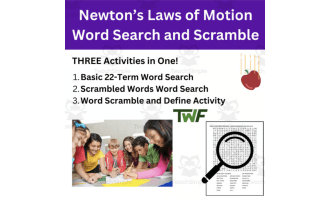Newton's Laws of Motion Word Search and Scramble Review Activity