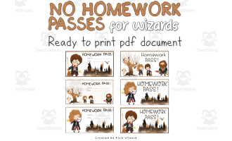 NO HOMEWORK passes for wizards - white background
