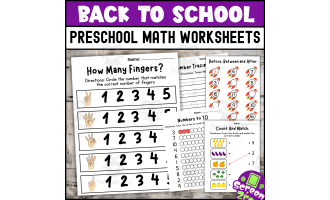 NO Prep Back to School Pre-K Math Worksheets Math Center Activities