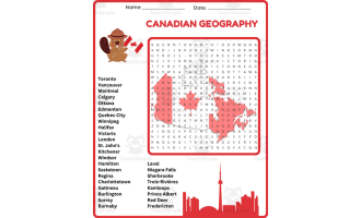 NO PREP CANADIAN GEOGRAPHY - Map of Canada Word Search Worksheet